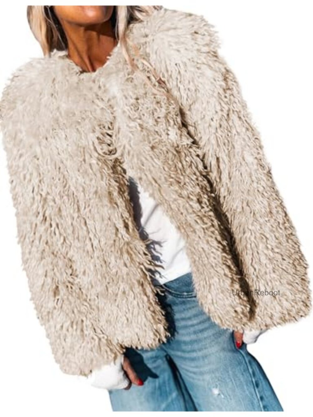 Faux Fur Cropped Jacket Fleece Warm Outerwear Winter Coat Women's